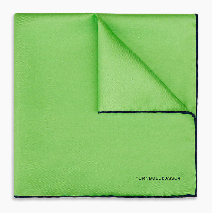 LIGHT GREEN AND BLACK PIPED SILK POCKET SQUARE Image 4