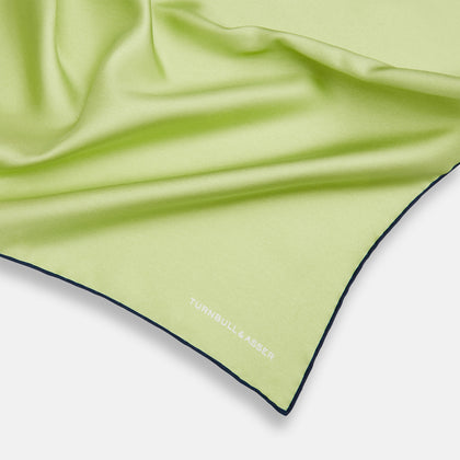 Pistachio Green and Navy Piped Silk Pocket Square