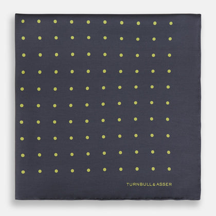 Grey and Lime Spot Silk Pocket Square Image 2
