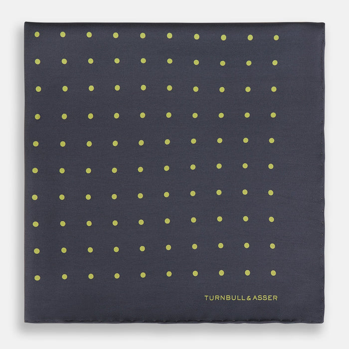 Grey and Lime Spot Silk Pocket Square Image 2