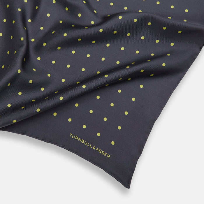 Grey and Lime Spot Silk Pocket Square Image 1