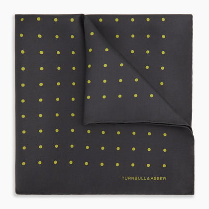 Grey and Lime Spot Silk Pocket Square Image 4
