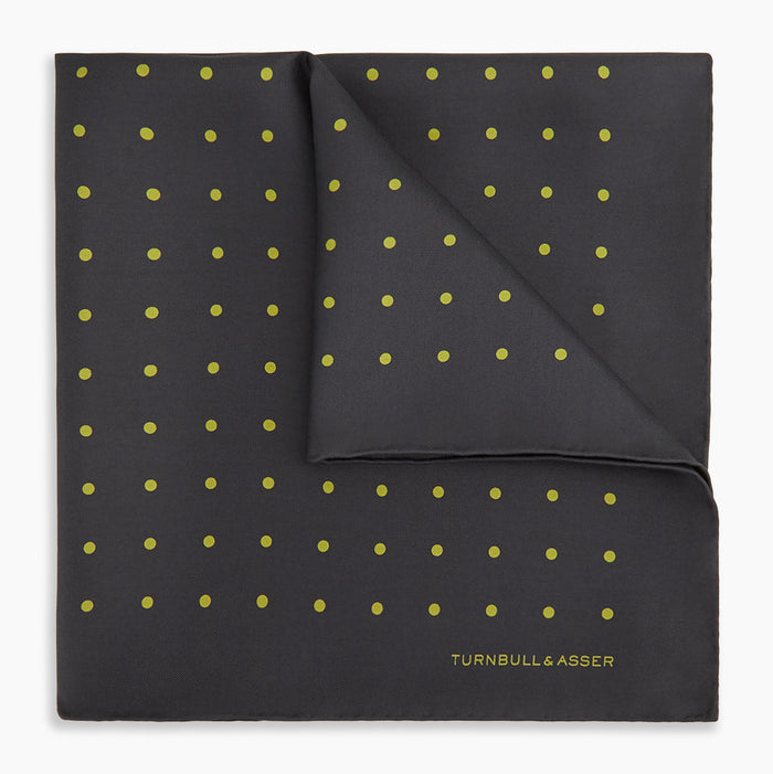 Grey and Lime Spot Silk Pocket Square Image 4