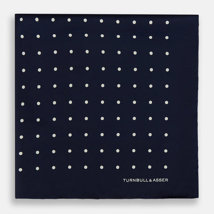 Navy and White Spot Silk Pocket Square Image 2