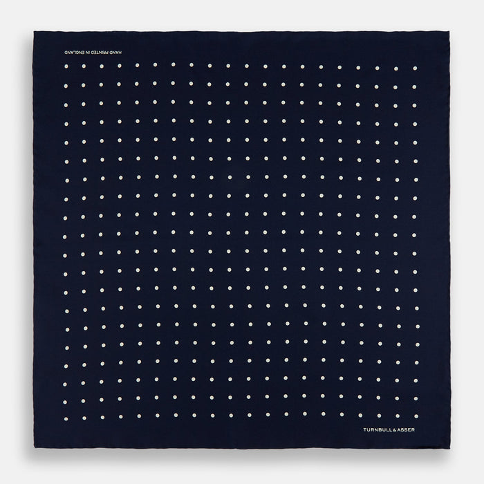 Navy and White Spot Silk Pocket Square Image 3
