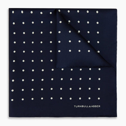Navy and White Spot Silk Pocket Square Image 4