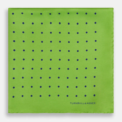 LIME GREEN AND BLUE SPOT SILK POCKET SQUARE Image 2