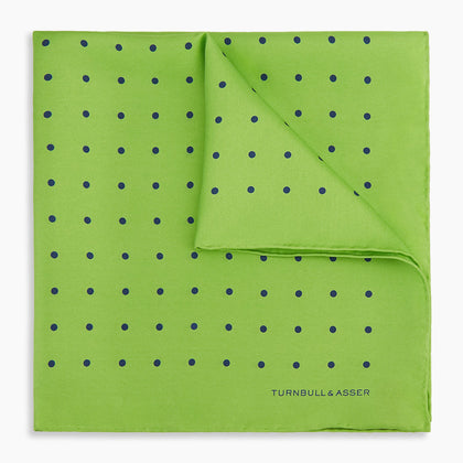 LIME GREEN AND BLUE SPOT SILK POCKET SQUARE Image 4
