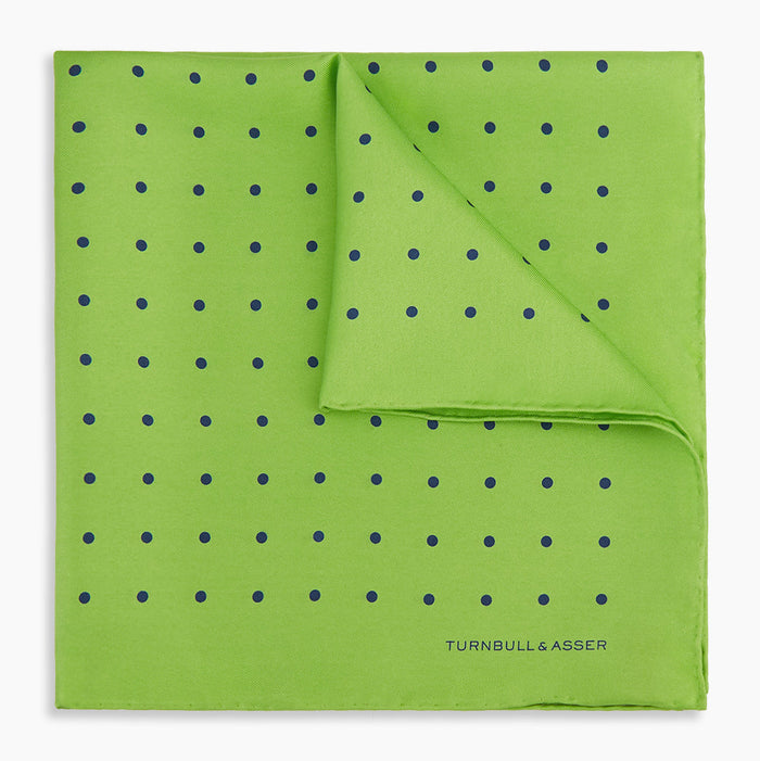 LIME GREEN AND BLUE SPOT SILK POCKET SQUARE Image 4