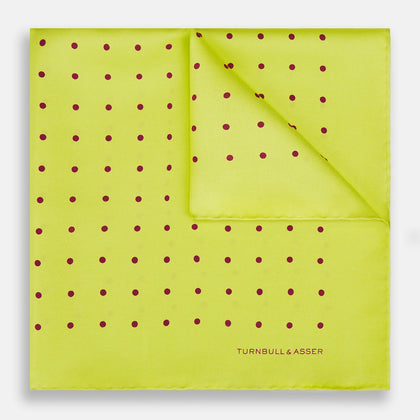 Chartreuse and Mauve Spot Silk Pocket Square