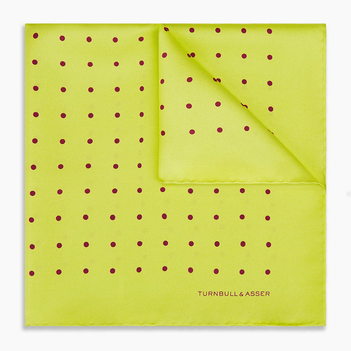 Chartreuse and Mauve Spot Silk Pocket Square Image 4