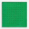 View 3 of product The Green and Navy Spot Silk Pocket Square by Turnbull & Asser features evenly spaced navy spots on green silk, with the brand name printed in the lower right corner and one corner folded over. Ideal for formal wear.