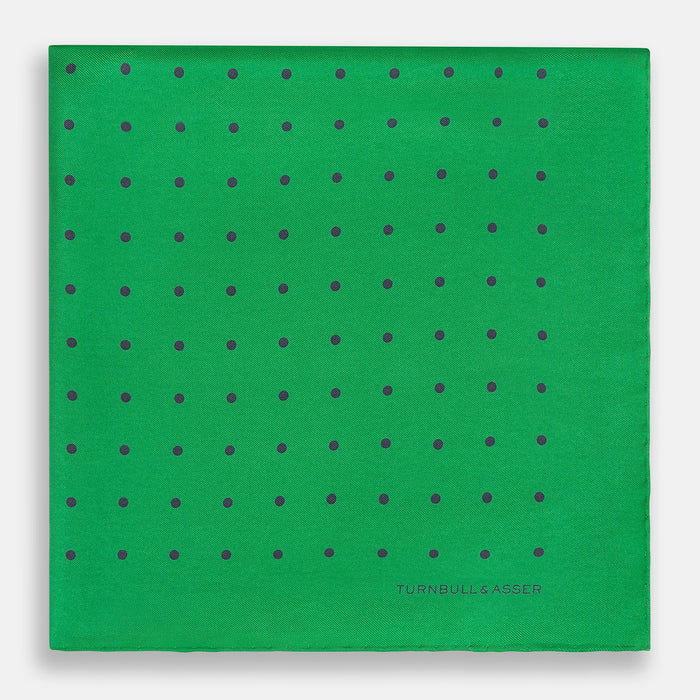 Green and Navy Spot Silk Pocket Square Image 2
