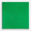 View 4 of product The Green and Navy Spot Silk Pocket Square by Turnbull & Asser features evenly spaced navy spots on green silk, with the brand name printed in the lower right corner and one corner folded over. Ideal for formal wear.