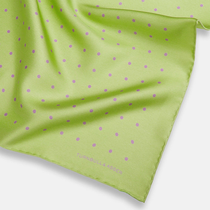 Melon Green and Lilac Spot Silk Pocket Square Image 1