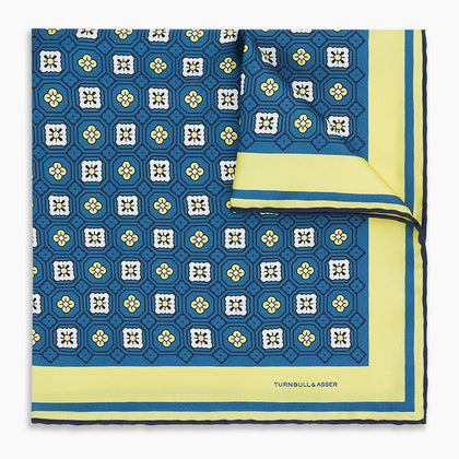 Azzurro Floral Tile Silk Pocket Square Image 4
