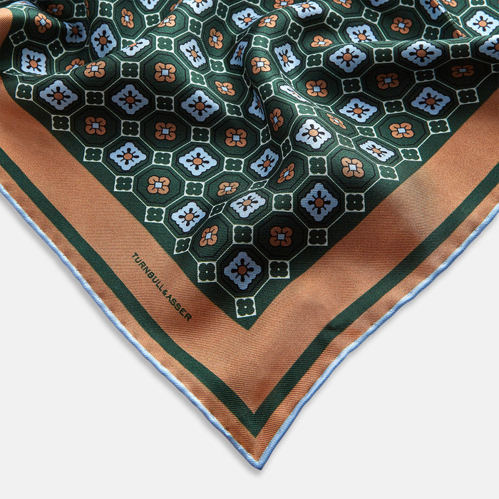 Forest Green Floral Tile Silk Pocket Square Image 1
