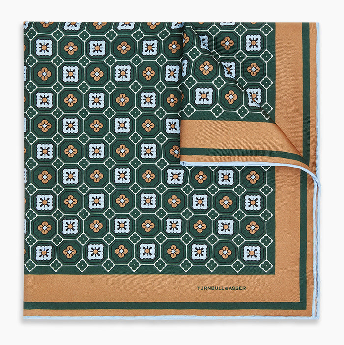 Forest Green Floral Tile Silk Pocket Square Image 4