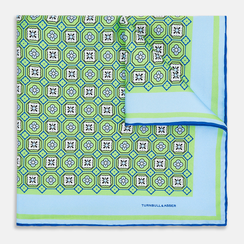 Fern Green Floral Tile Silk Pocket Square OS
