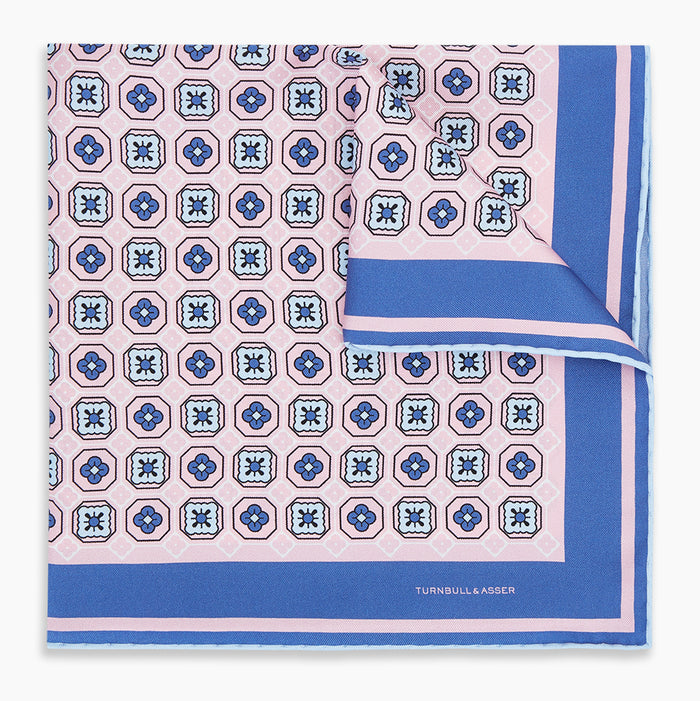 Light Pink Floral Tile Silk Pocket Square Image 4