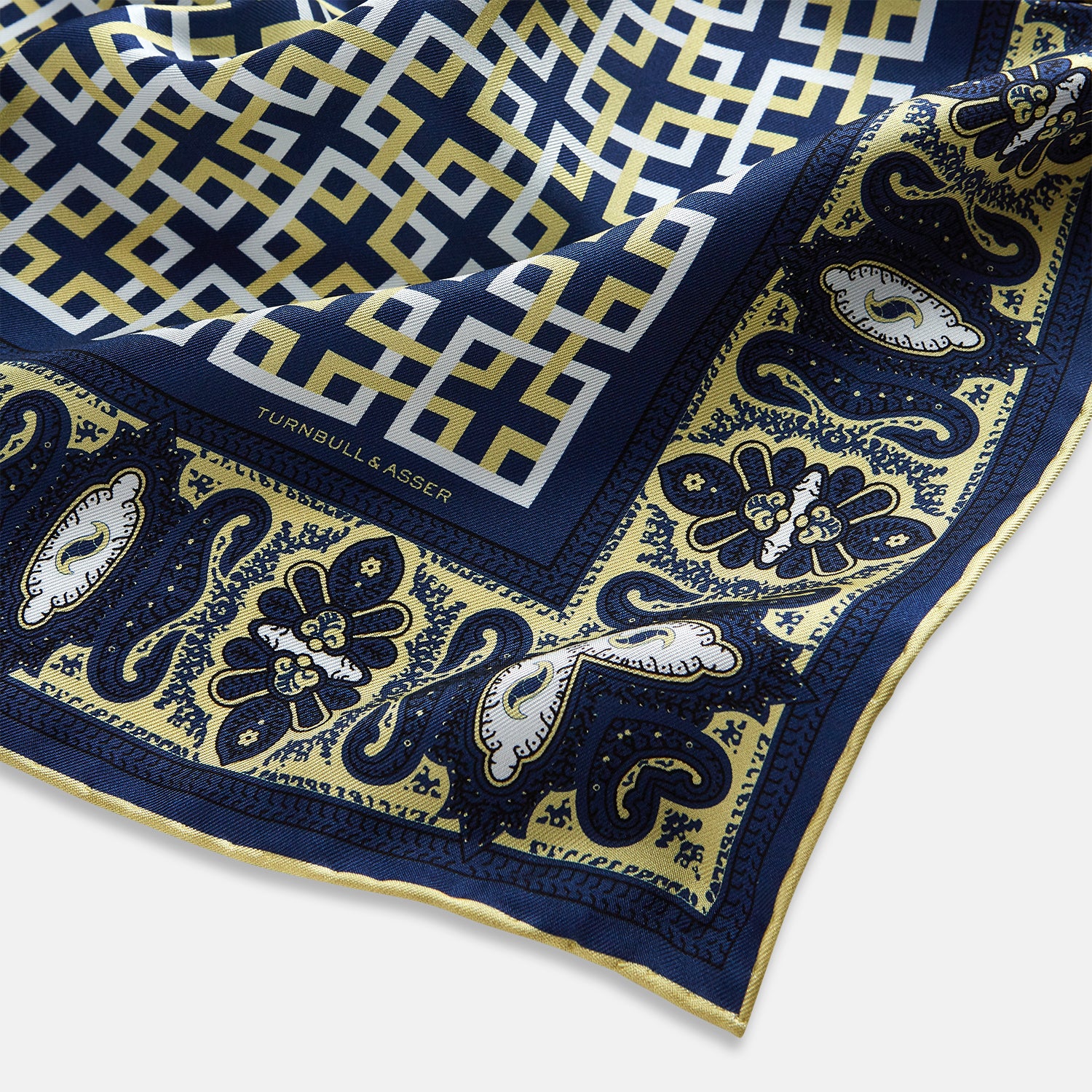 View 2 of product Azzurro Square-Patterned and Paisley Patterned Silk Pocket Square OS