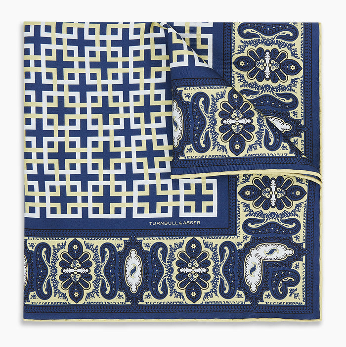 Azzurro Square-Patterned and Paisley Patterned Silk Pocket Square Image 4