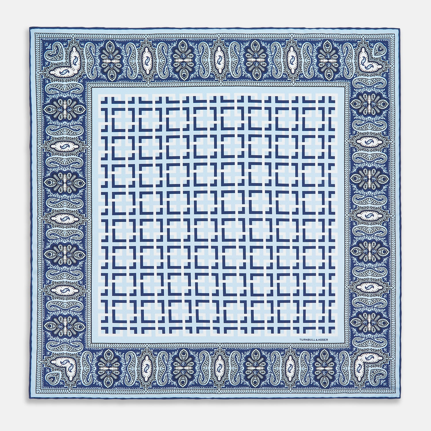 View 4 of product Blue Square-Patterned and Paisley Patterned Silk Pocket Square OS