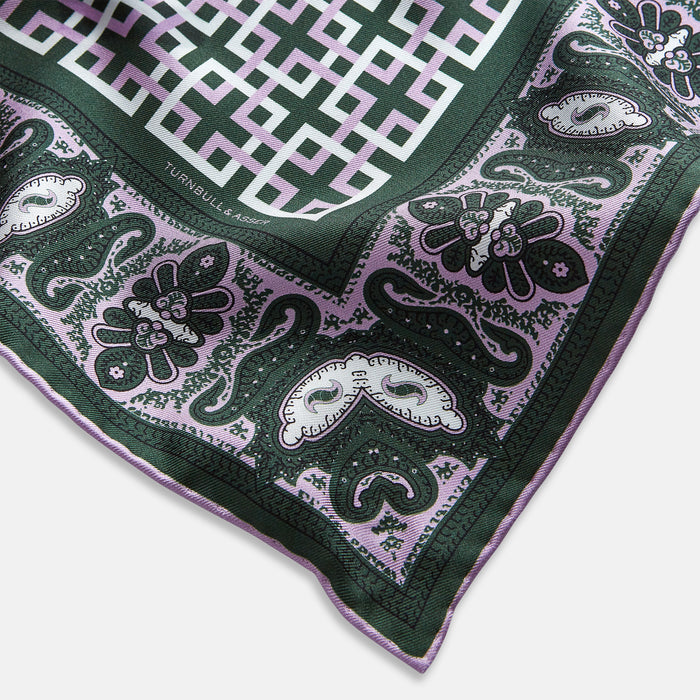Forest Green Square-Patterned and Paisley Patterned Silk Pocket Square Image 1