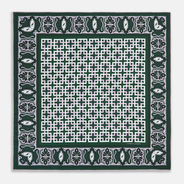 Forest Green Square-Patterned and Paisley Patterned Silk Pocket Square Image 3