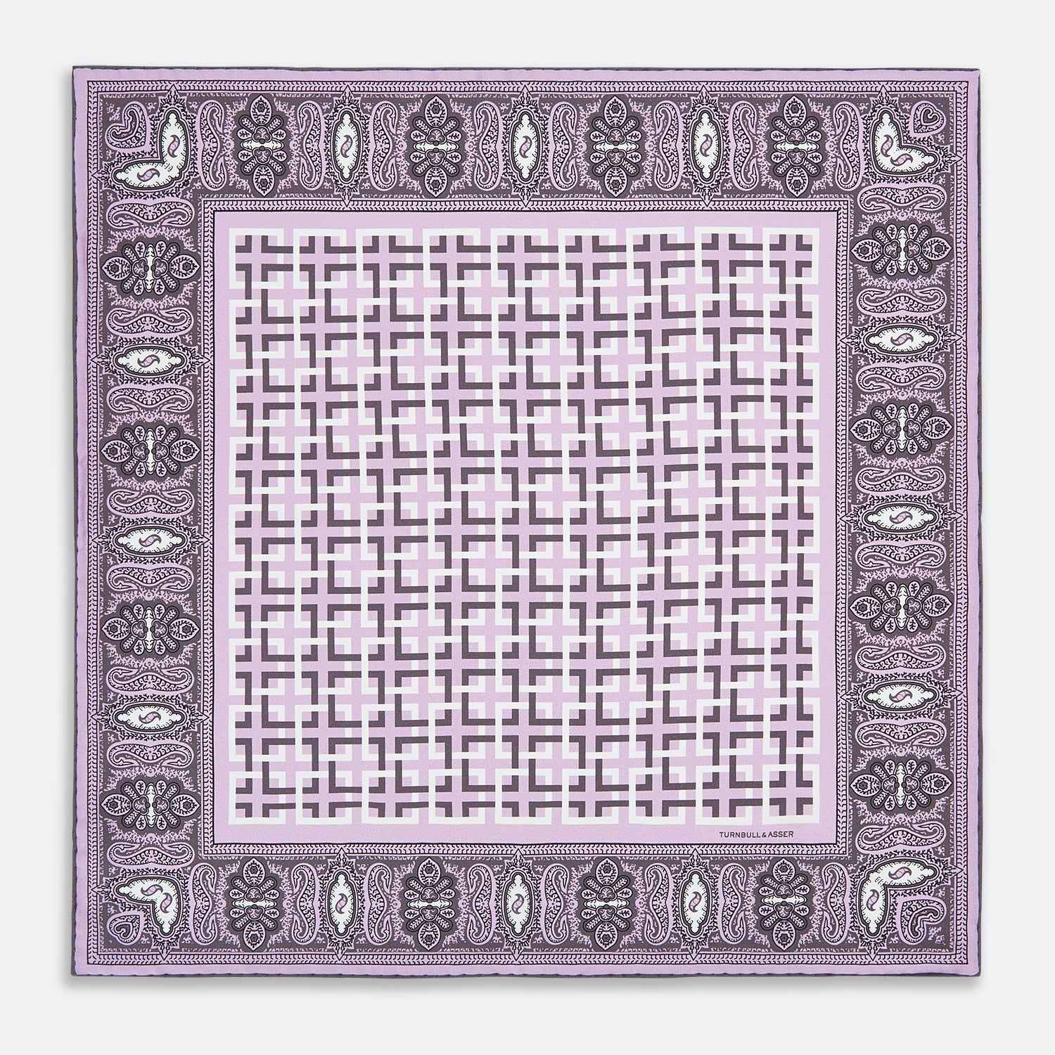 View 4 of product Lilac Square-Patterned and Paisley Patterned Silk Pocket Square OS