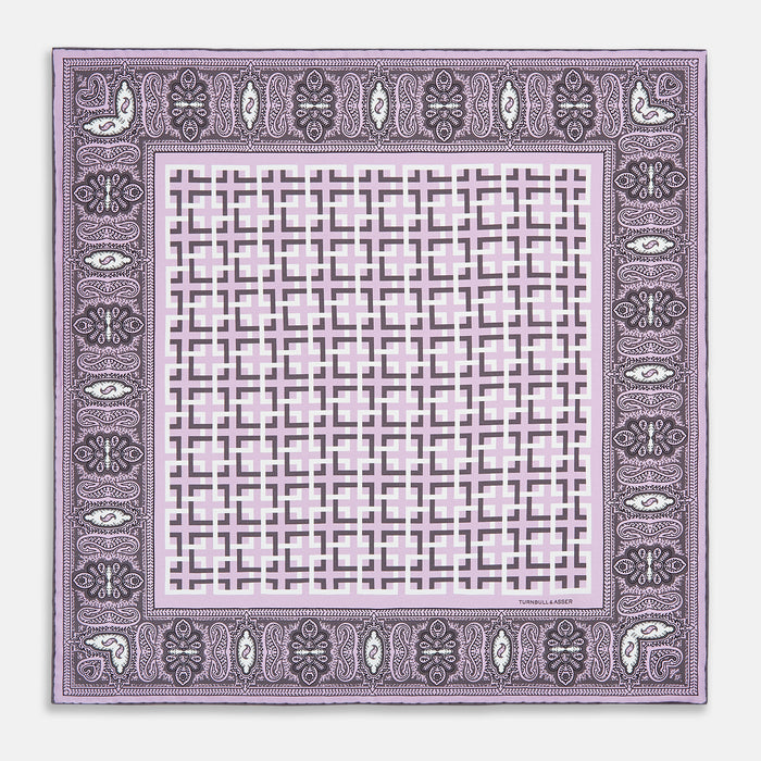 Lilac Square-Patterned and Paisley Patterned Silk Pocket Square Image 3