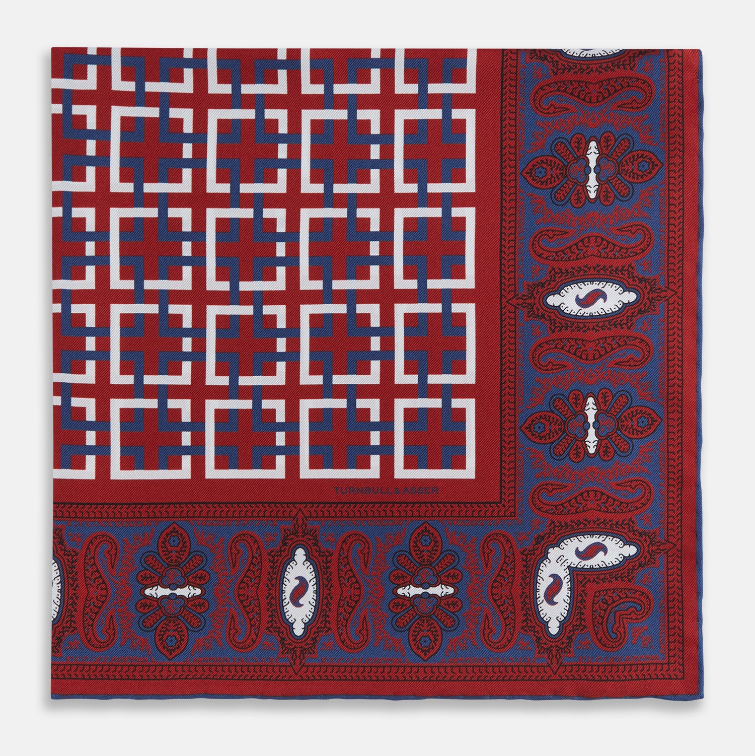 View 3 of product Red Square-Patterned and Paisley Patterned Silk Pocket Square OS