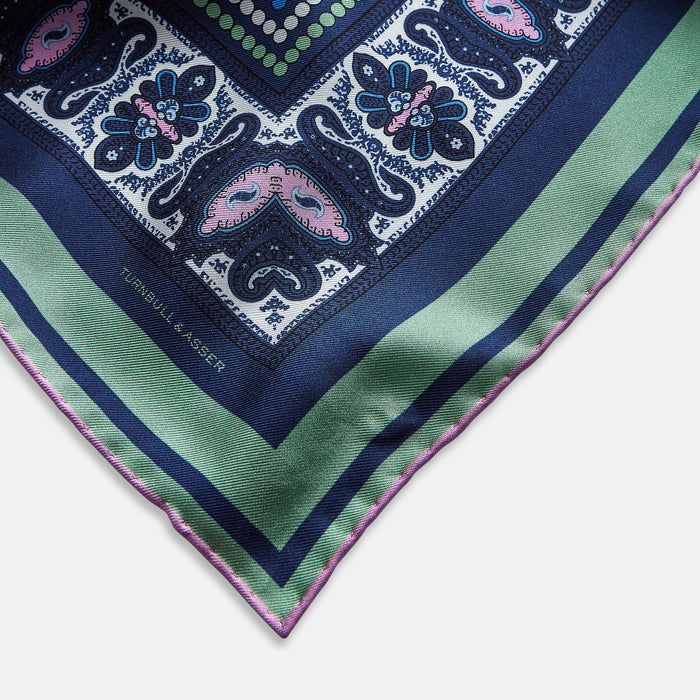 Oxford Blue Dots and Paisley Silk Pocket Square Image 1