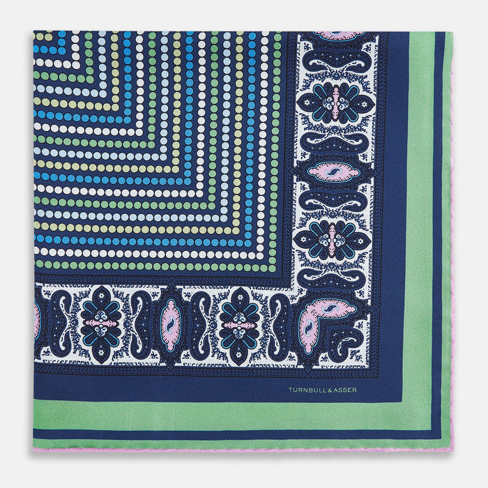 Oxford Blue Dots and Paisley Silk Pocket Square Image 2