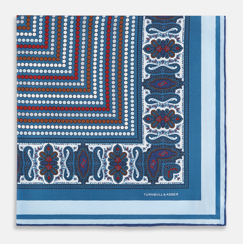 Blue Bonnet Dots and Paisley Silk Pocket Square OS
