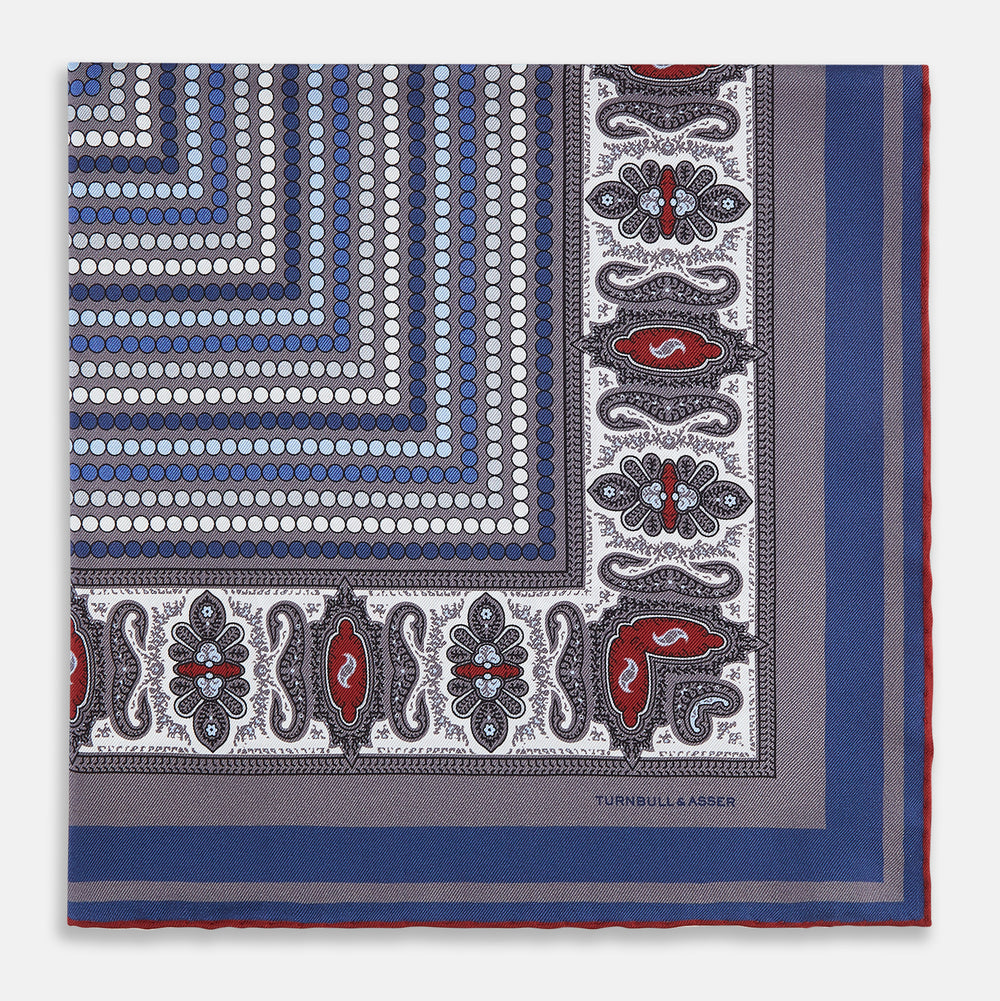 Ash Dots and Paisley Silk Pocket Square OS