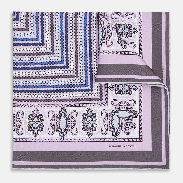 Lilac Dots and Paisley Silk Pocket Square