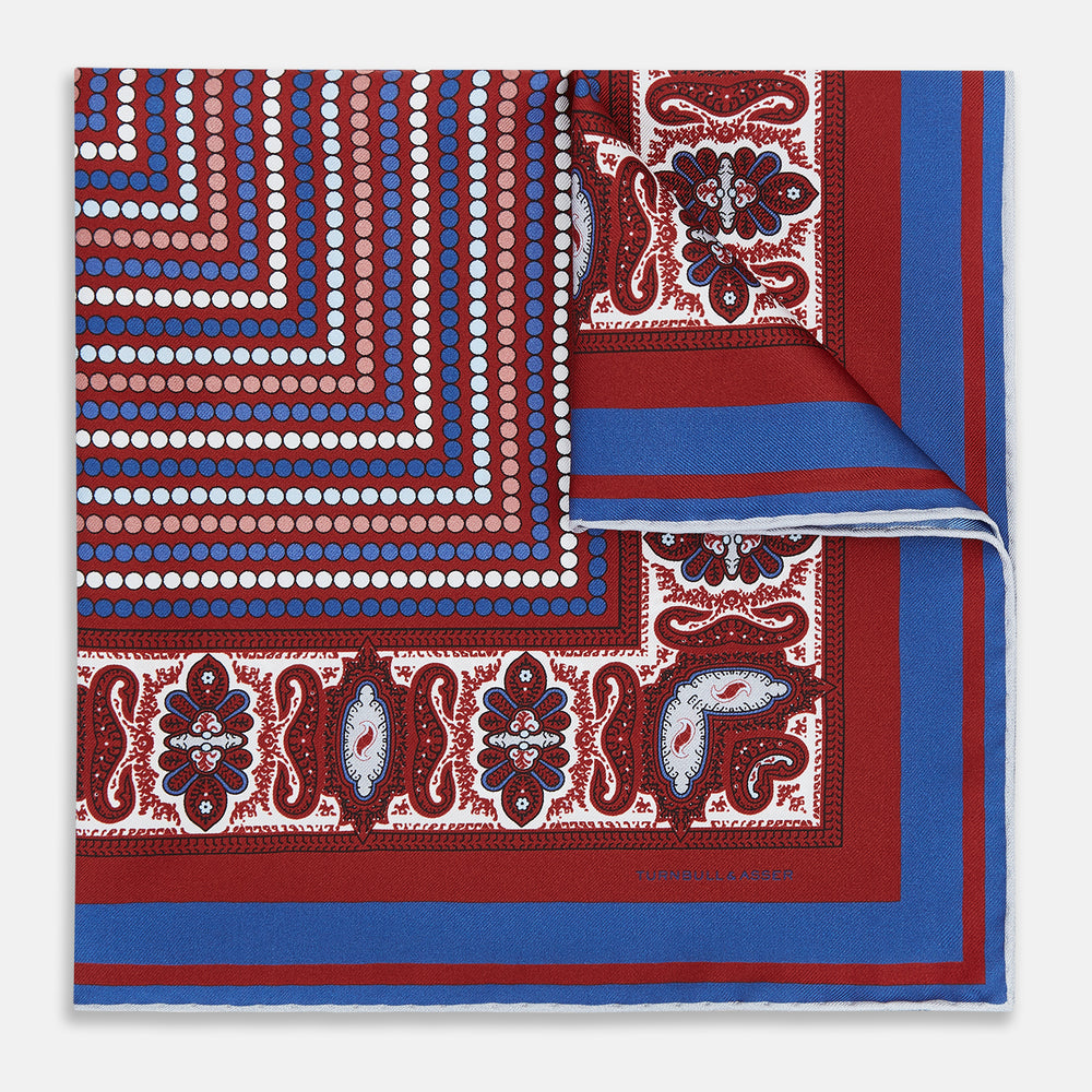 Red Dots and Paisley Silk Pocket Square OS