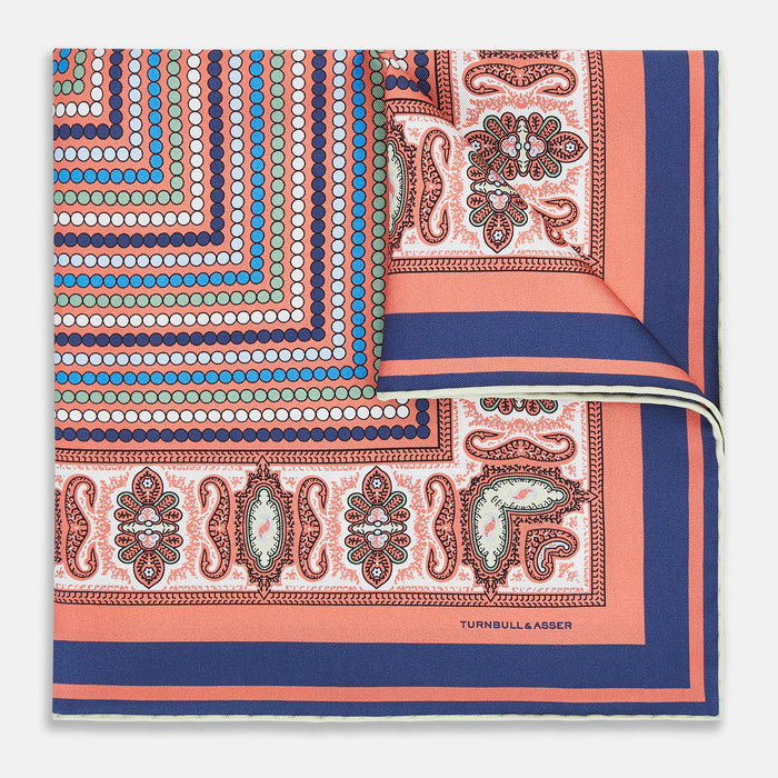 Orange Dots and Paisley Silk Pocket Square