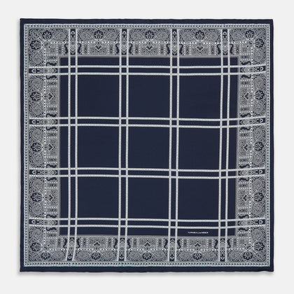 Navy Paisley Bandana Patterned Silk Pocket Square Image 3