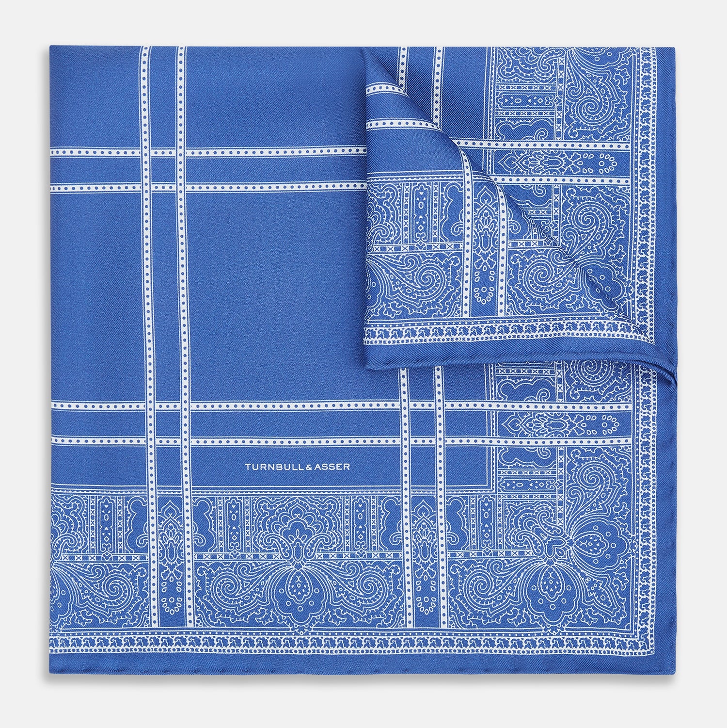 View 1 of product Avio Blue Paisley Bandana Patterned Silk Pocket Square OS