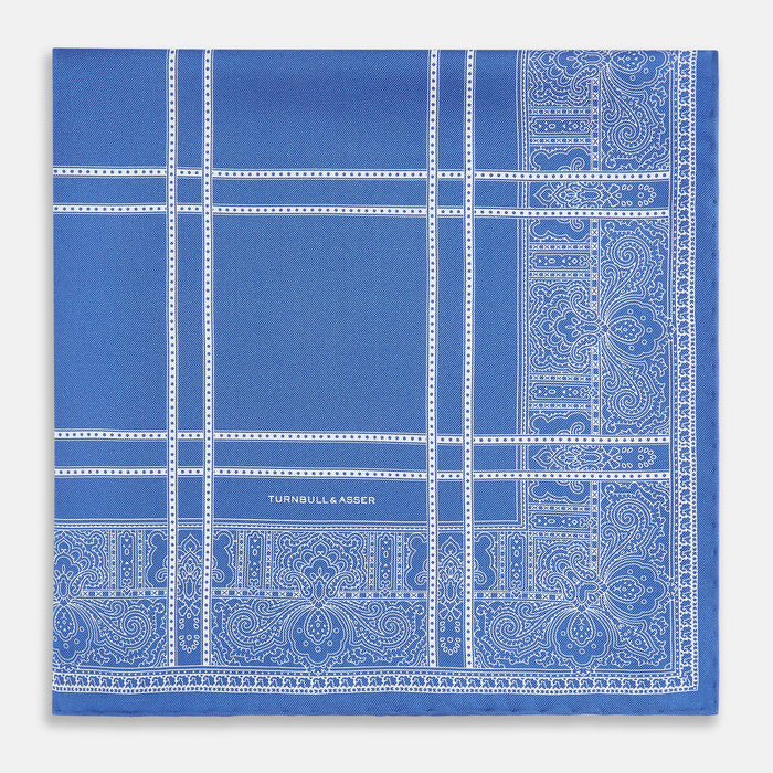 Avio Blue Paisley Bandana Patterned Silk Pocket Square Image 2