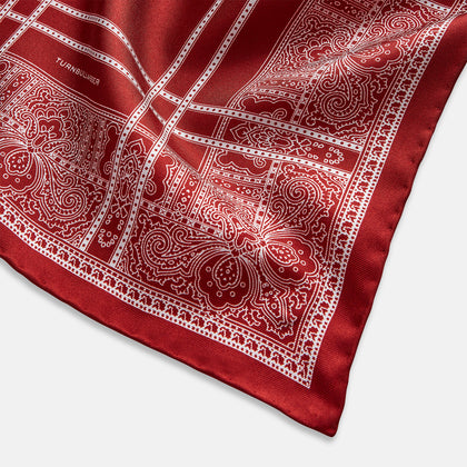 Red Paisley Bandana Patterned Silk Pocket Square Image 1