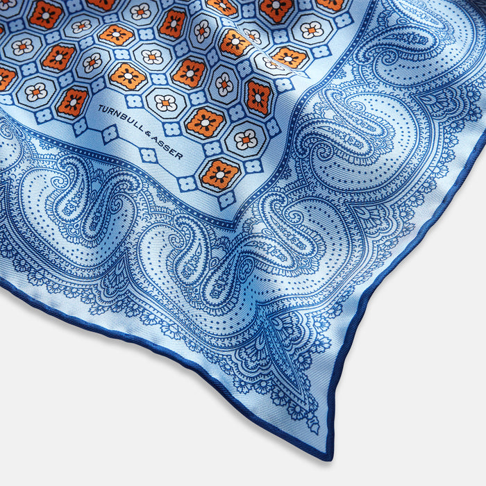 Blue Floral Tile and Paisley Silk Pocket Square Image 1