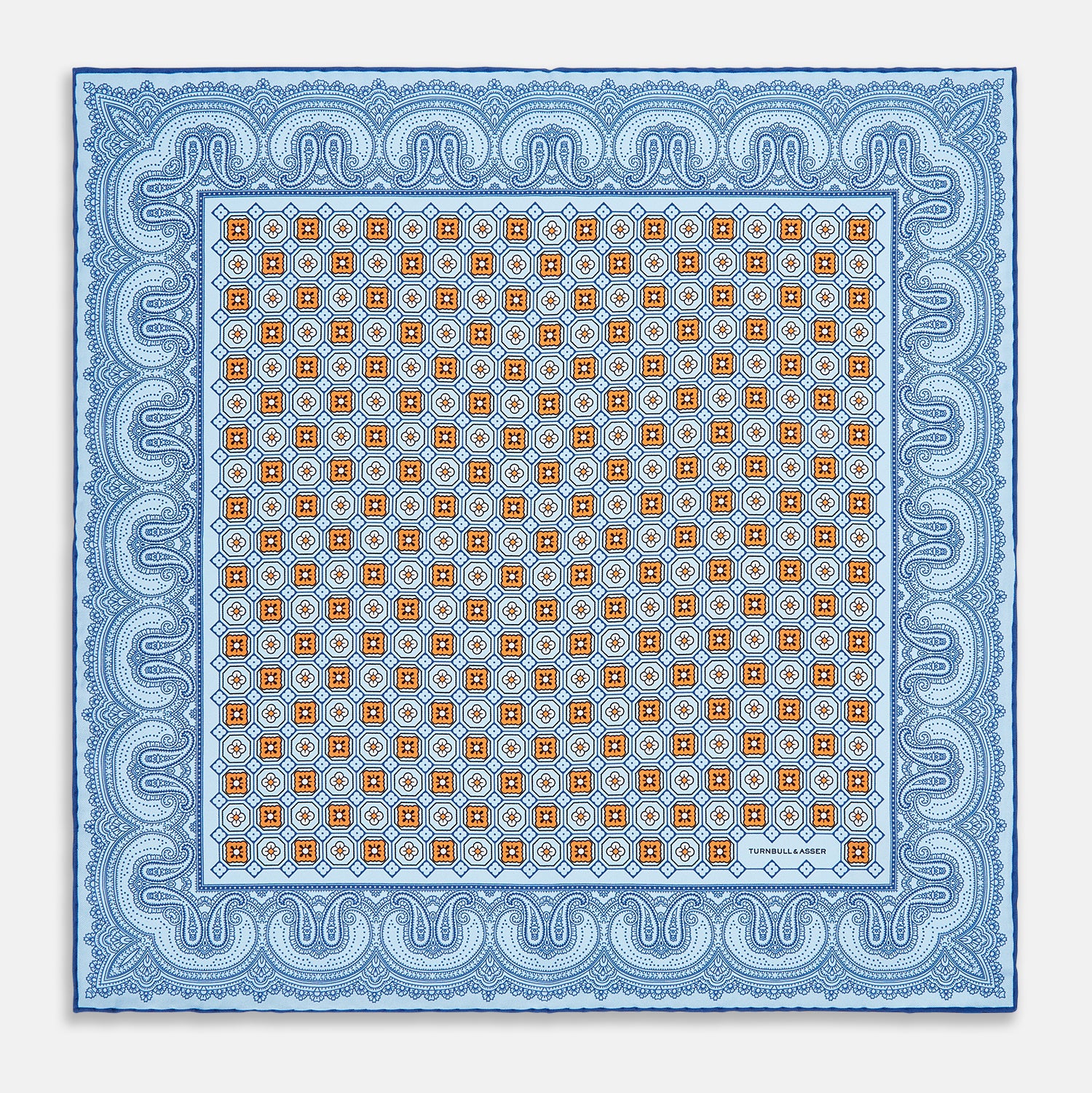 View 4 of product Blue Floral Tile and Paisley Silk Pocket Square OS