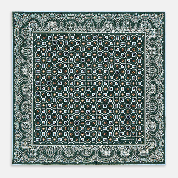 Forest Green Floral Tile and Paisley Silk Pocket Square Image 3