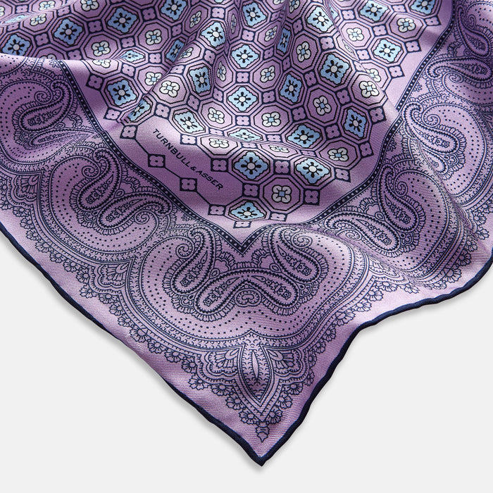 Lilac Floral Tile and Paisley Silk Pocket Square Image 1