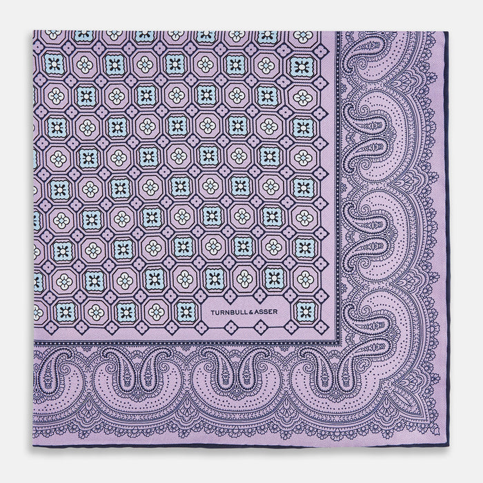 Lilac Floral Tile and Paisley Silk Pocket Square Image 2