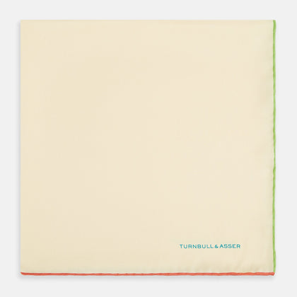 Ecru and Multicoloured Piped Silk Pocket Square Image 2