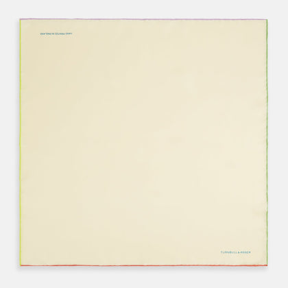 Ecru and Multicoloured Piped Silk Pocket Square Image 3